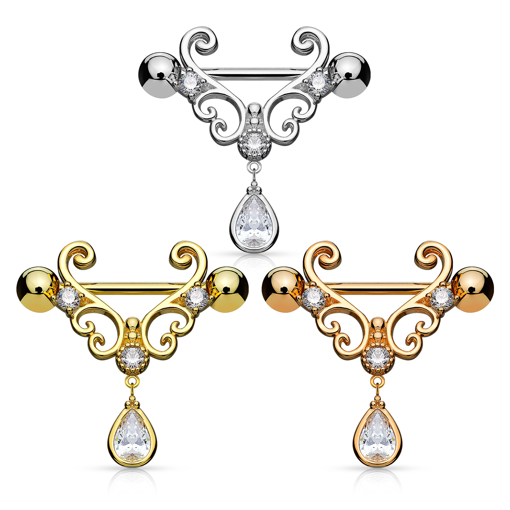 Brustwarzenpiercing in Herzform mit Steinen