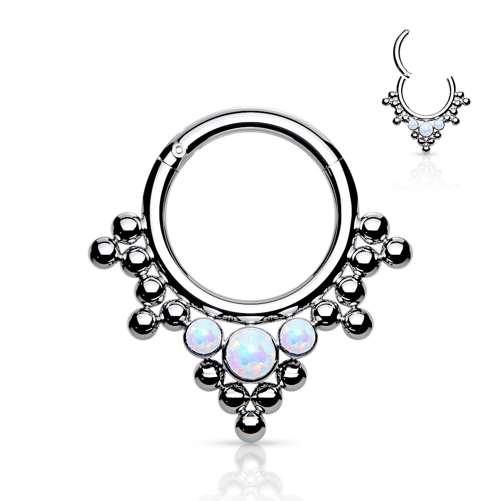 Ring mit Scharnier aus Titan mit gebündelten Perlen und Opalen