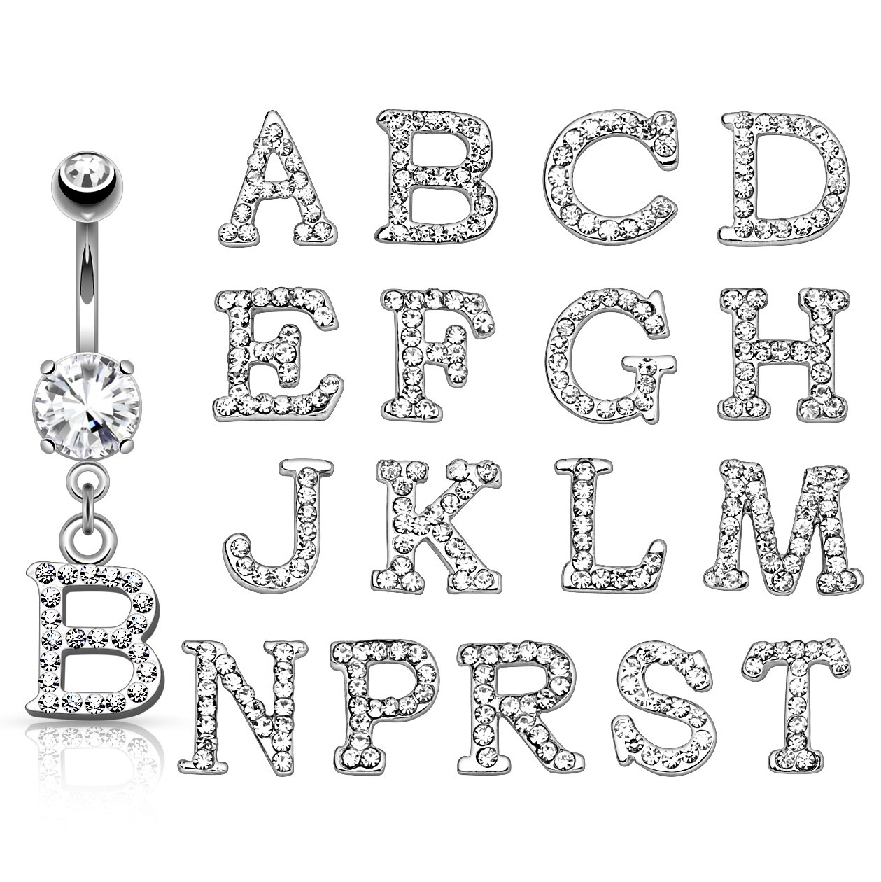 Bauchnabelpiercing mit steinbesetztem Buchstabe