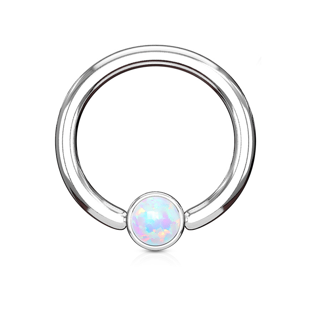 Ring mit zylinderförmiger Kugel und Opalstein