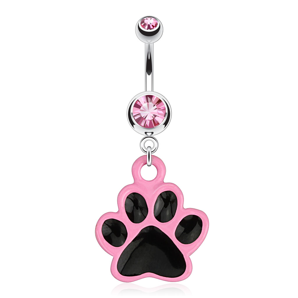 Bauchnabelpiercing mit rosa/schwarzer Pfote
