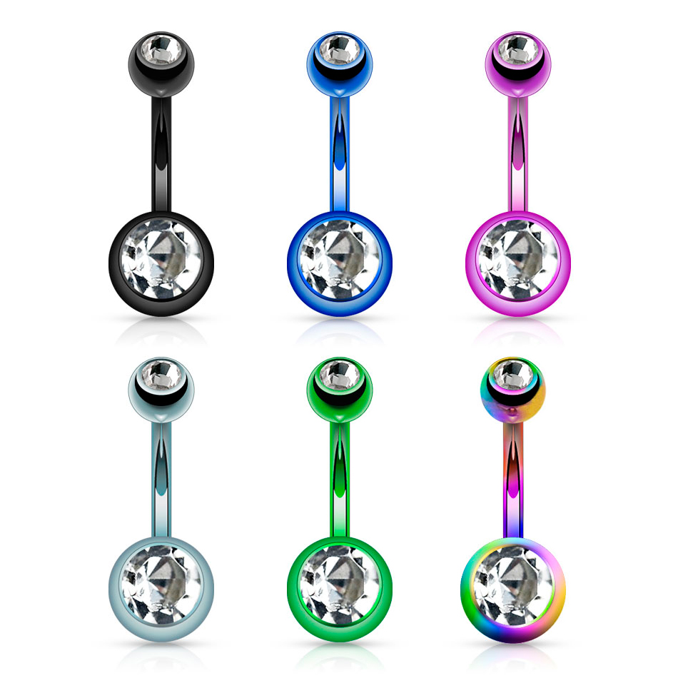 Bauchnabelpiercing in sechs Farben überzogen mit Titan