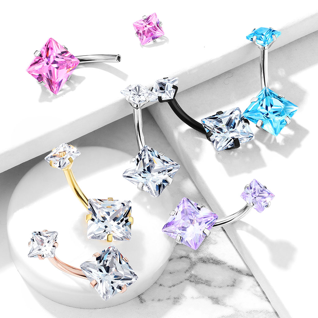 Bauchnabelpiercing mit quadratischen Steinen und Innengewinde