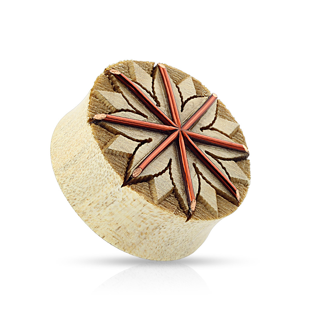 Plug aus Holz mit Lotus und Kupferdraht