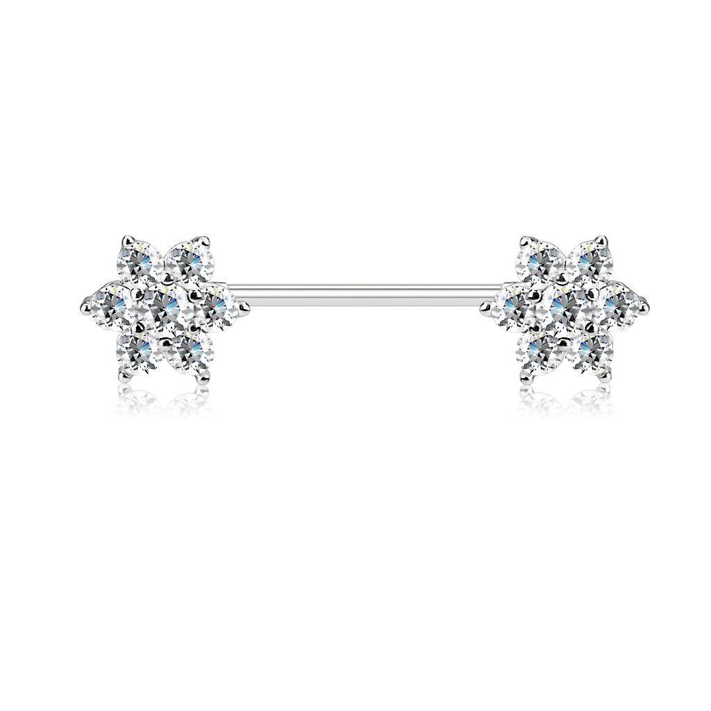 Brustwarzenpiercing mit Blumen aus Stein
