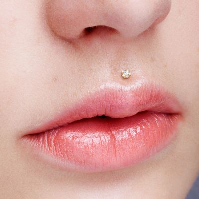 Lippenpiercing Teflon Labret Stecksystem 1,2mm mit Rose Gold Steinaufsatz in 2mm 