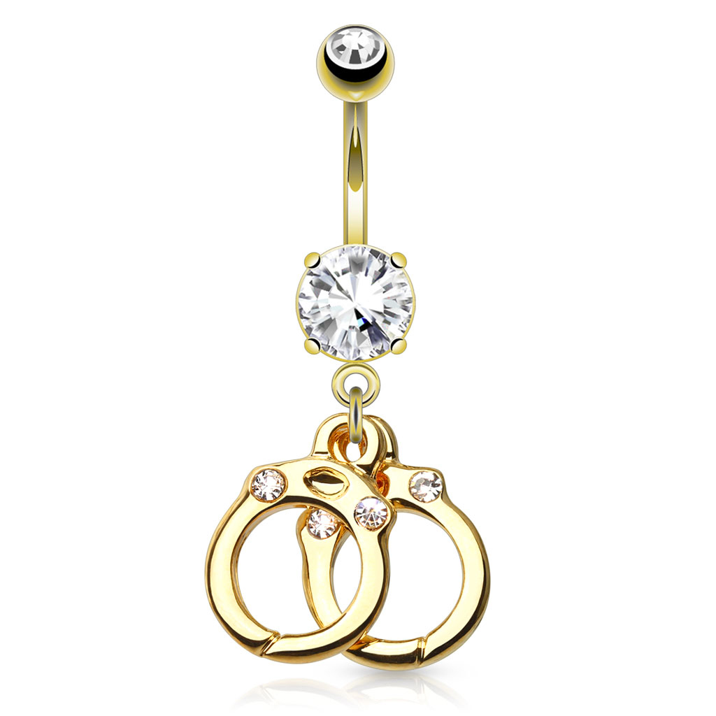 Vergoldetes Bauchnabelpiercing mit Handschellen